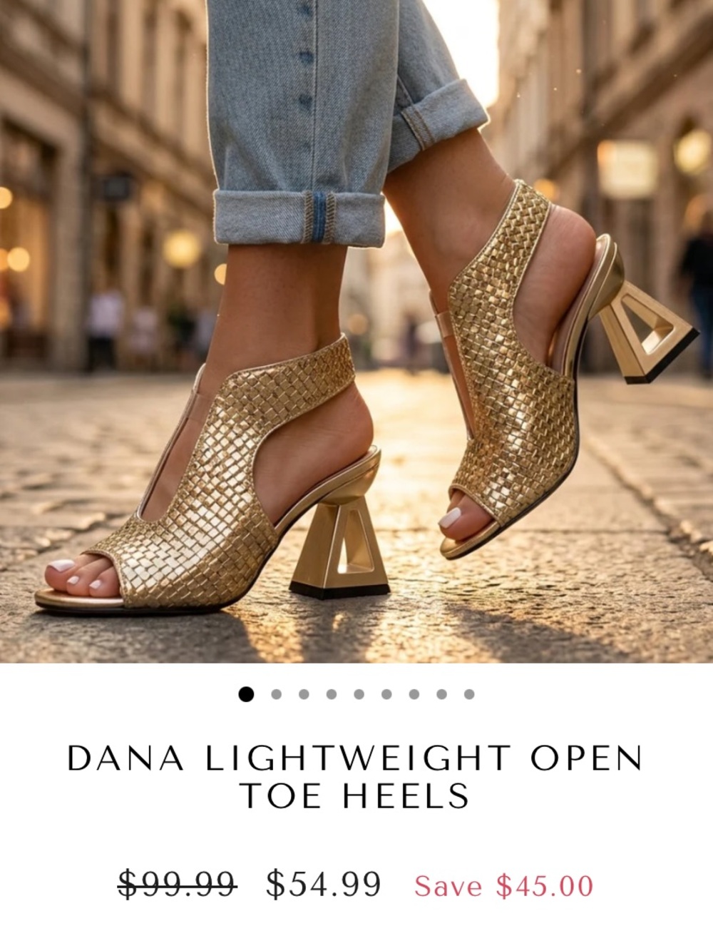 Gold “Dana” Woven Open-Toe Slingback Heels - size 7.5